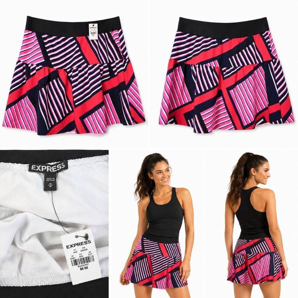 Express Multicolor Stripe Flare Skirt M NWT